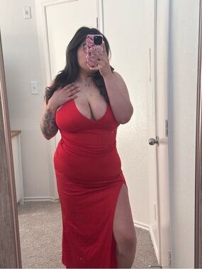 Red V-Neck Maxi Dress with Thigh Slit